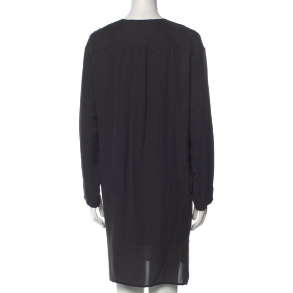 VINCE Black 100% Silk Pintuck Split V-Neck Long Sleeve Dress; size 6; EUC! - Picture 3 of 3